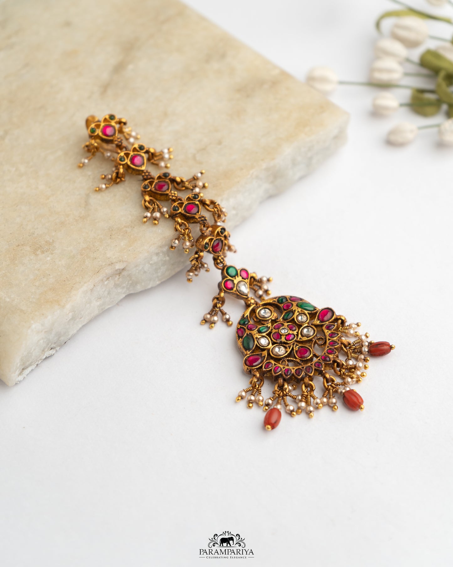 The Bid Day Tales!!
92.5 pure silver antique gold micron plated kundan maang tikkas.