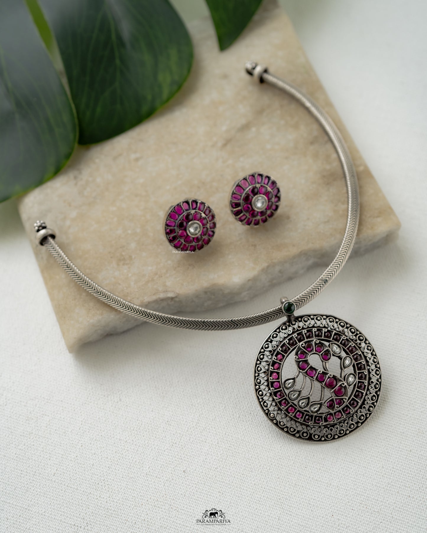 92.5 pure silver oxidised kundan necklace set.