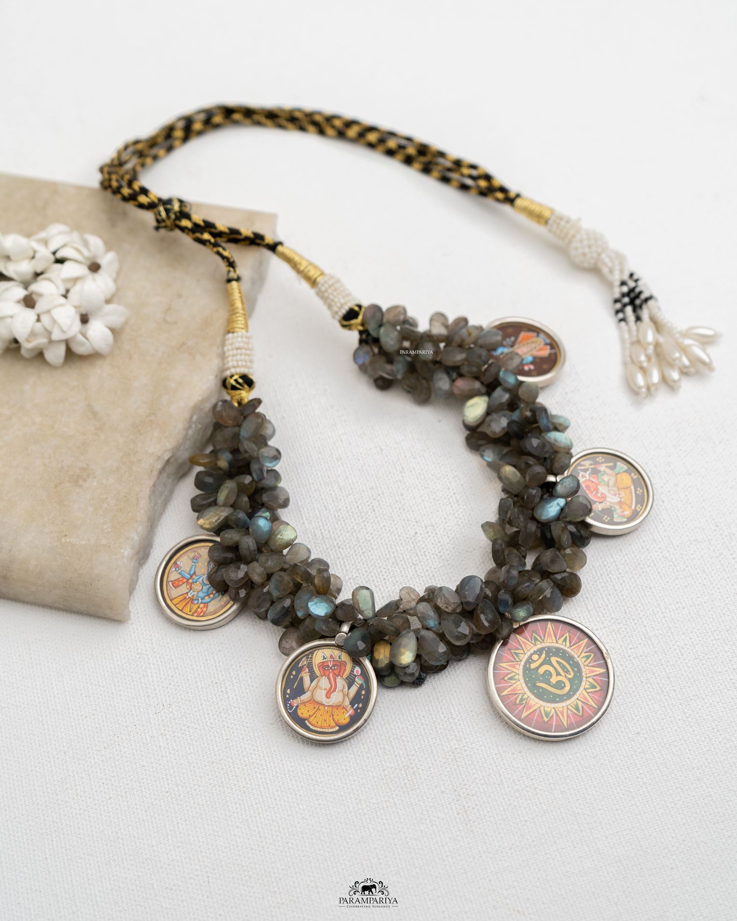 Our Exclusive Ganesha neckpiece!!
92.5 pure silver micron gold plated labra beads necklace 