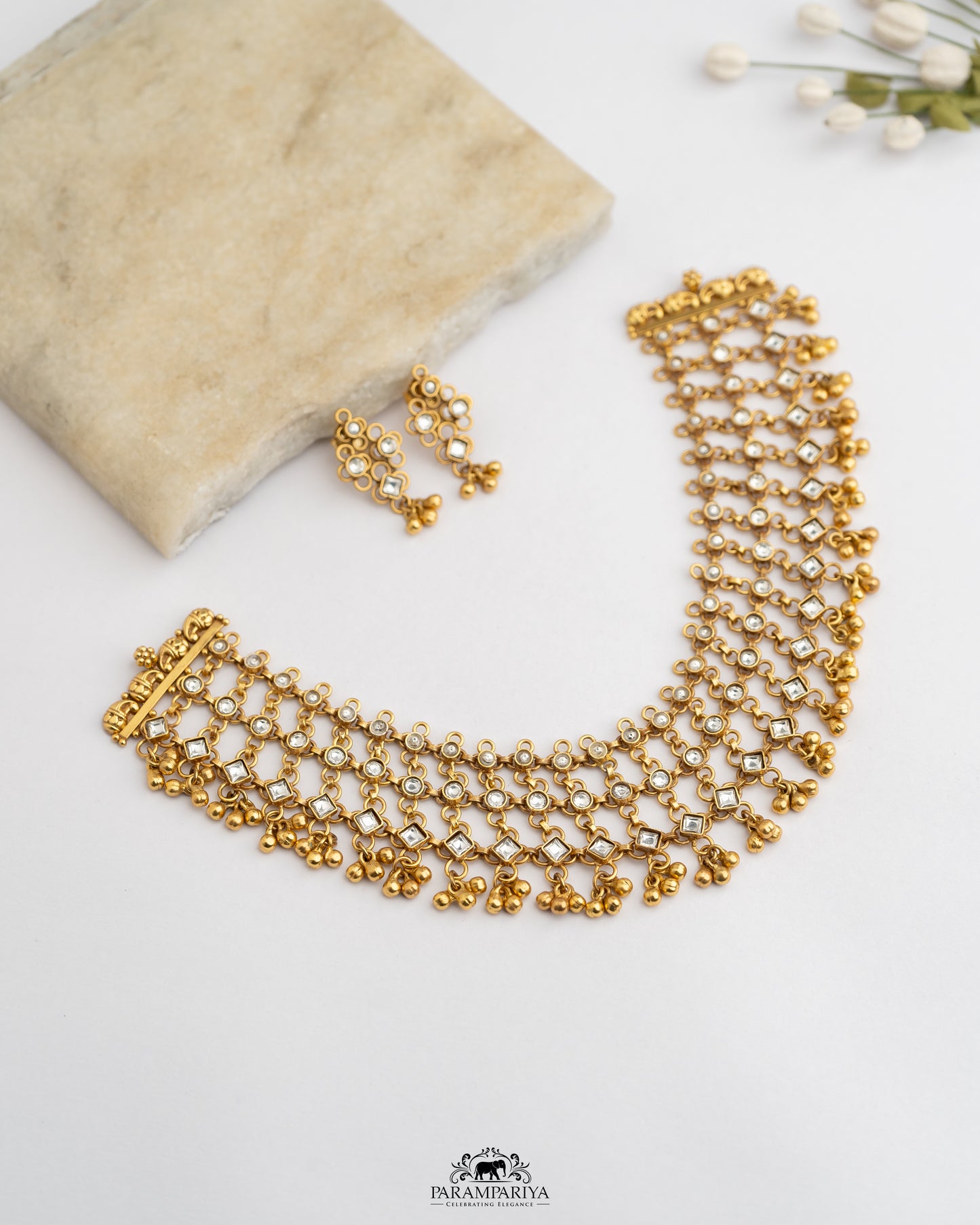 92.5 pure silver gold plated necklace set.