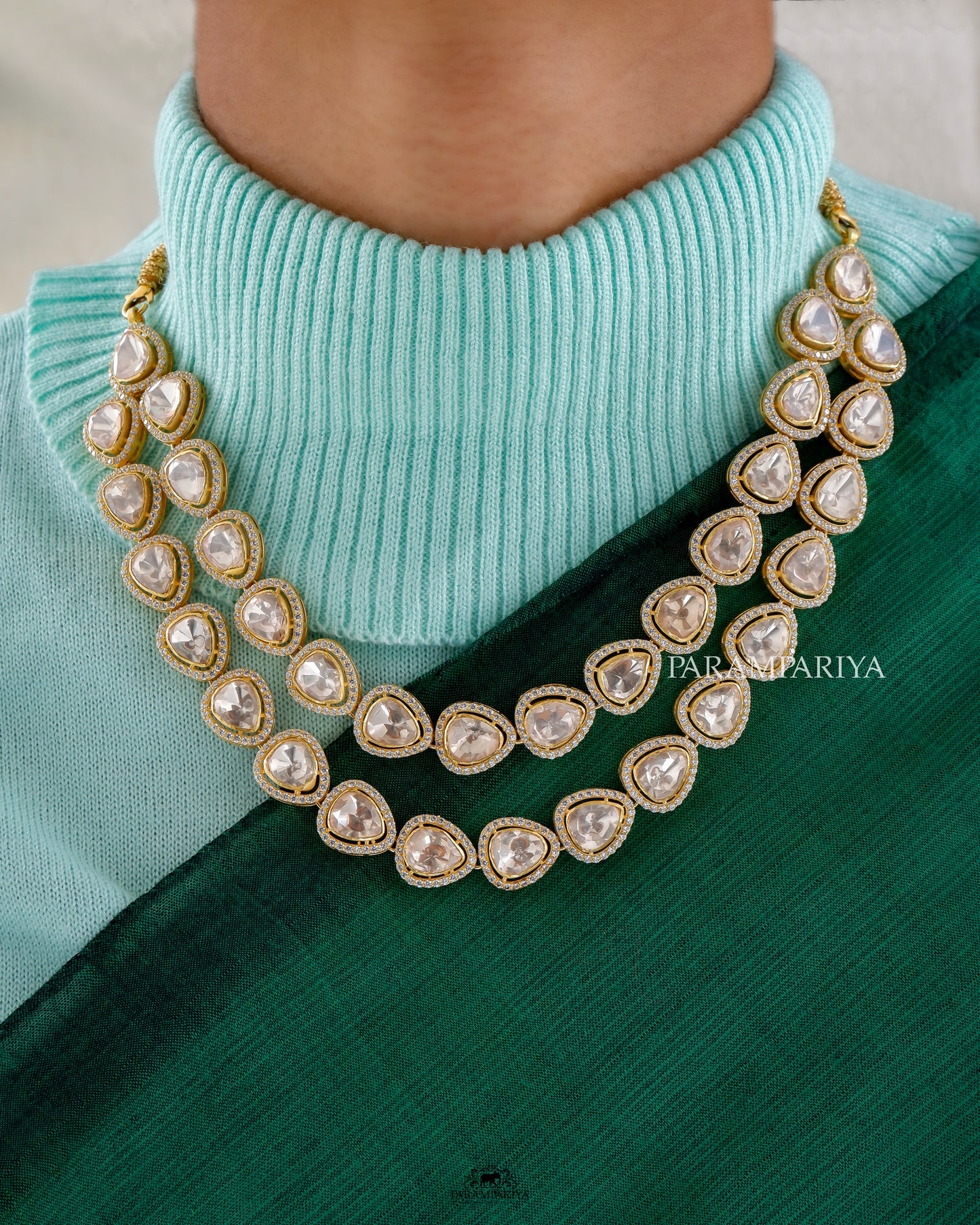 Two layer pure silver gold plated moissanite necklace