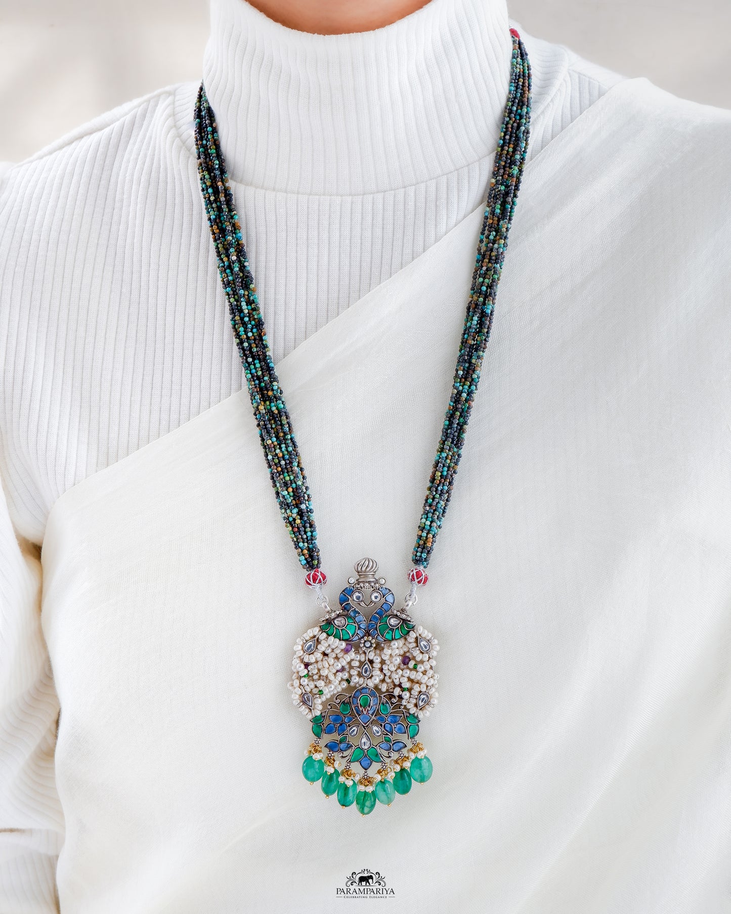 92.5 pure silver pearl cluster beads necklace