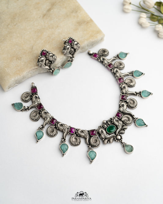 Pastel Hues!!

92.5 pure silver oxidised necklace set.