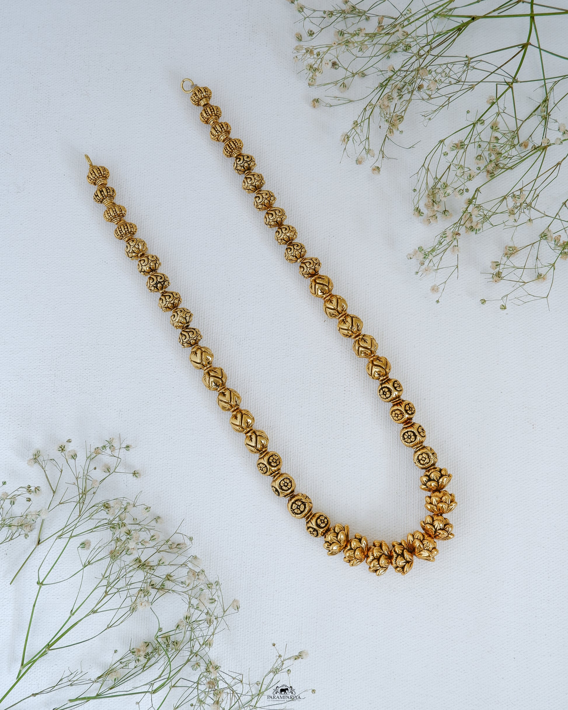 Simple micron gold plated 92.5 silver beads mala necklace to complete your minimal look.