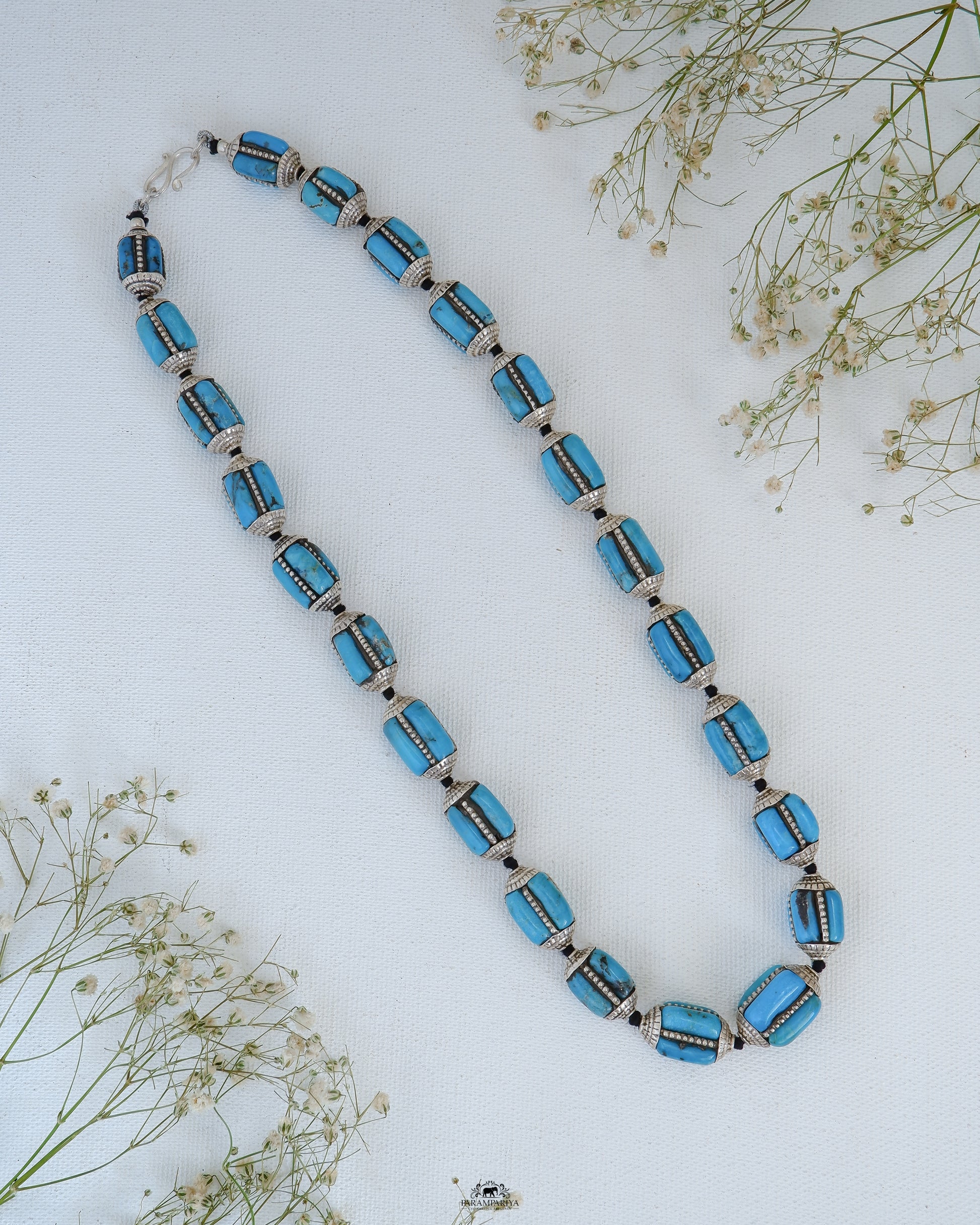 Turquoise Hues!! A beautiful pure silver turquoise mala with semi precious beads for a classy yet simple look.