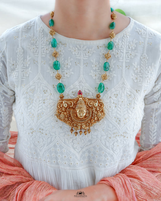Balaji pendant necklace beaded with pure silver gold plated and green beads