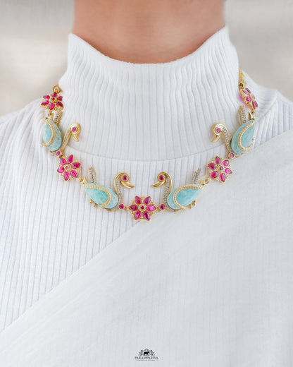 Gold plated kemp swan necklace with zircon and cut stones