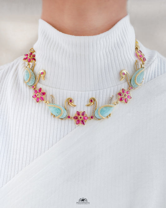 Gold plated kemp swan necklace with zircon and cut stones