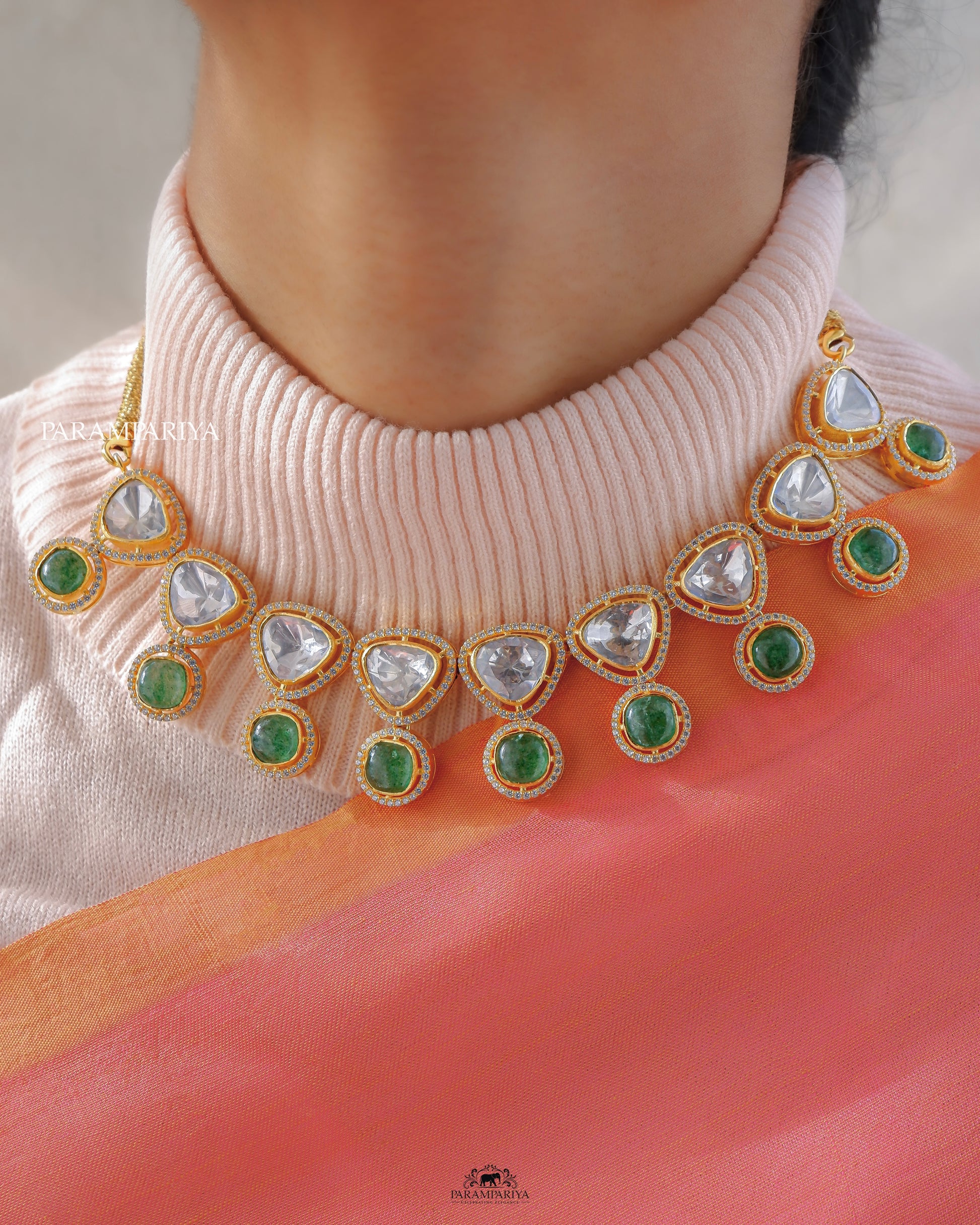 Pure silver gold plated moissanite necklace