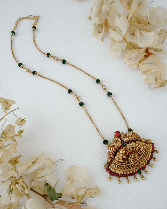 A simple pure silver gold micron plated nakshi temple style necklace for a minimal and elegant look. 