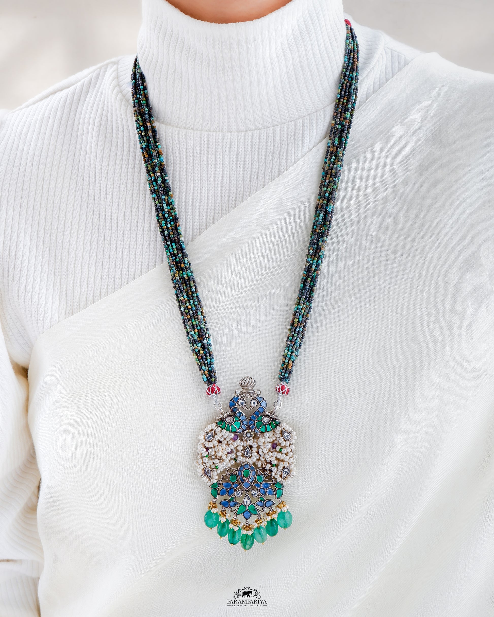 92.5 pure silver pearl cluster beads necklace