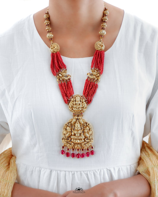 Coral beads silver nakshi temple necklace 