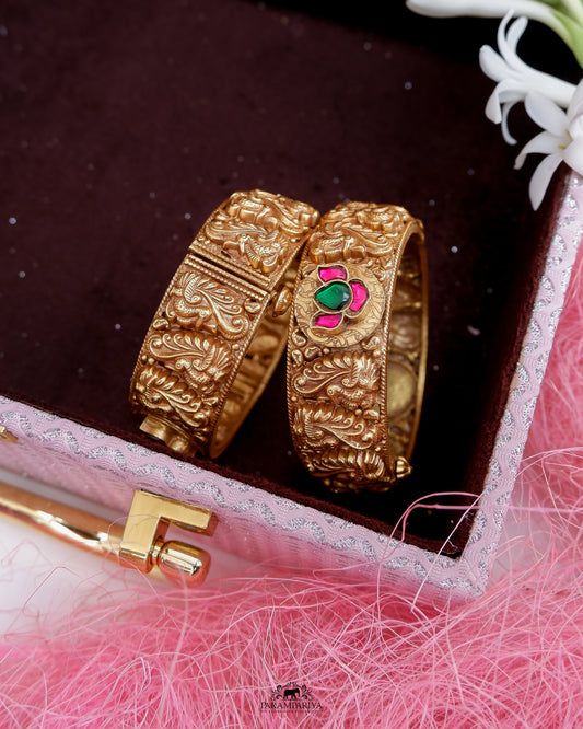 Pure silver gold plated nakshi bangles